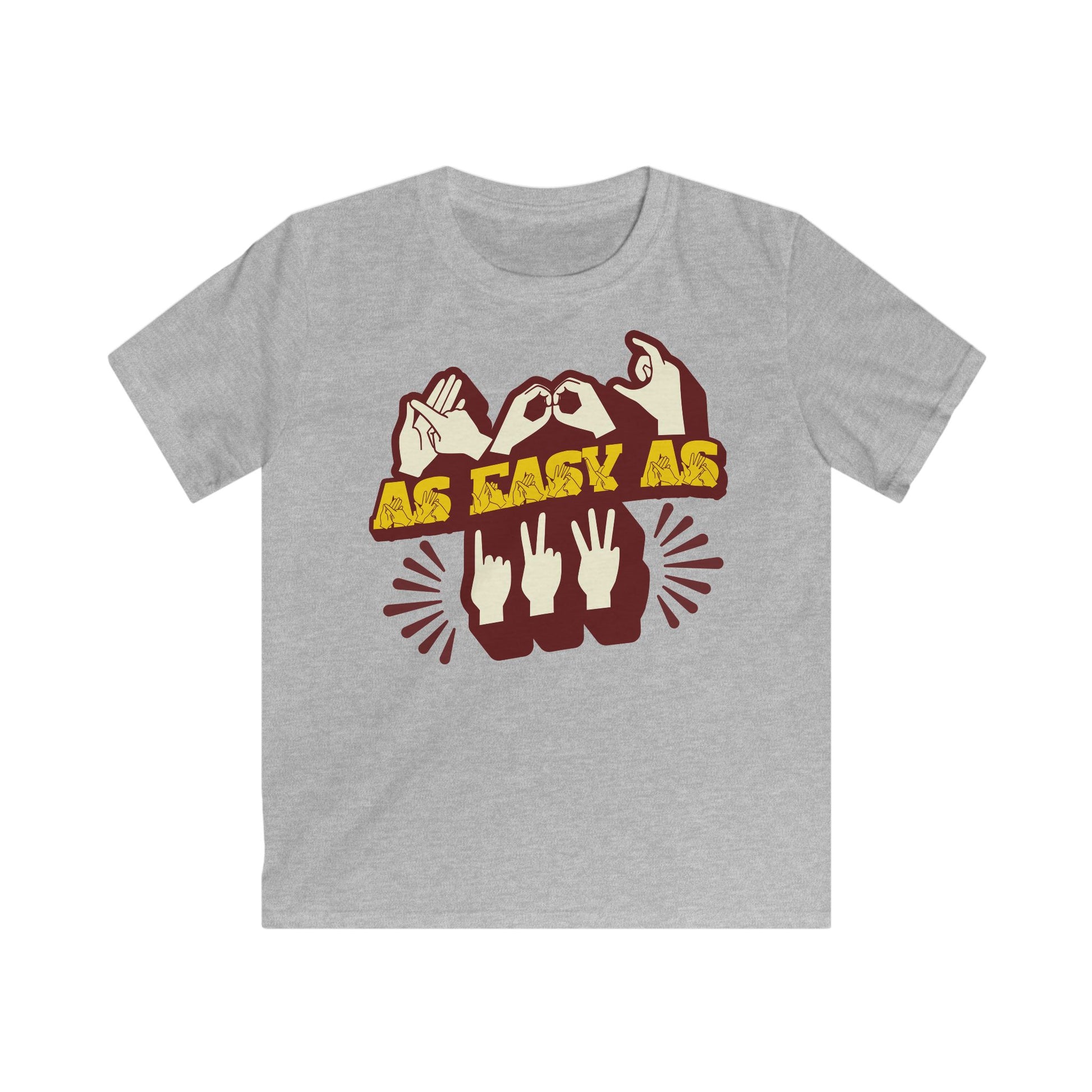 Sport grey T-Shirt with ‘ABC As Easy As 123’ in BSL fingerspelling and text