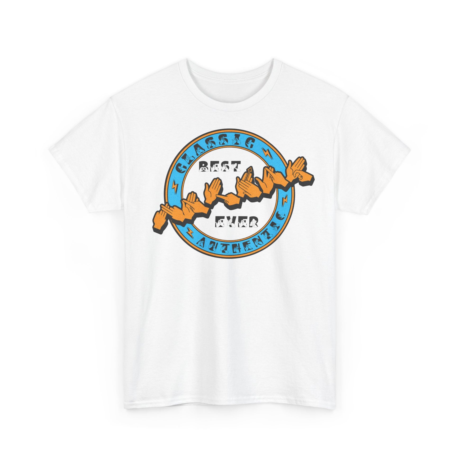 White T-shirt with ‘Best Father Ever’ in BSL fingerspelling and text on the front