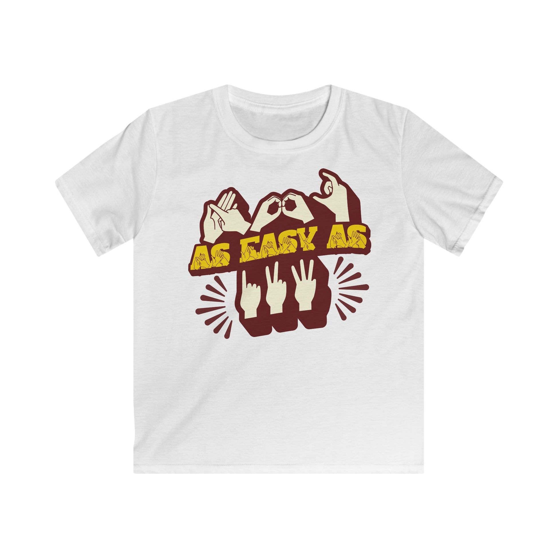 White T-Shirt with ‘ABC As Easy As 123’ in BSL fingerspelling and text