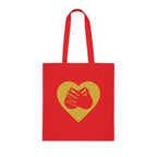 Red Tote Bag showing a gold coloured heart and the iconic BSL Love sign embedded in it