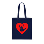 Navy blue Tote Bag showing a gold coloured heart with the iconic ASL I Love You sign embedded in it