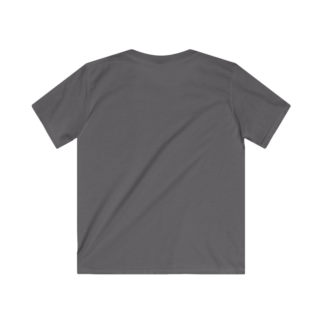 Back view of a charcoal t-shirt on a white background