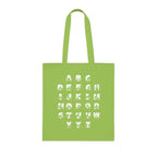 Lime Tote Bag with BSL Alphabet - White Fingerspelling & Text