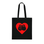 Black Tote Bag showing a red coloured heart and the iconic BSL Love sign embedded in it