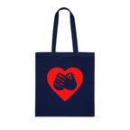 Navy blue Tote Bag showing a red coloured heart and the iconic BSL Love sign embedded in it