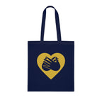Navy blue Tote Bag showing a gold coloured heart and the iconic BSL Love sign embedded in it