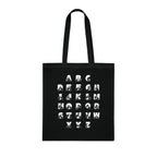 Black Tote Bag with BSL Alphabet - White Fingerspelling & Text