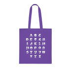 Lavender Tote Bag with BSL Alphabet - White Fingerspelling & Text
