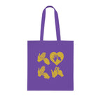 Lavender Tote Bag with the word Love in gold BSL Fingerspelling with the 'O' embedded in a heart shape