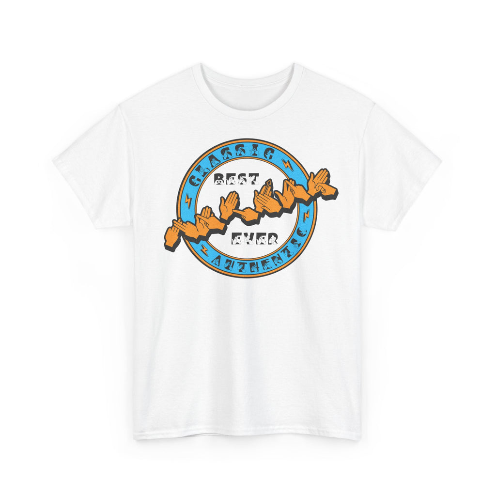 White T-shirt with ‘Best Father Ever’ in BSL fingerspelling and text on the front