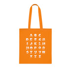 Orange Tote Bag with BSL Alphabet - White Fingerspelling & Text