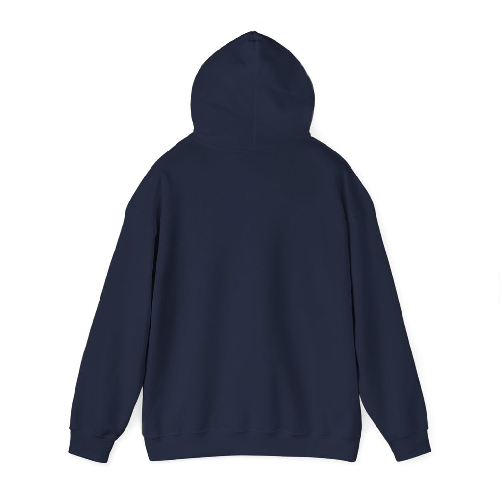 Back view of a Navy blue hoodie on a white background