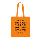 Orange Tote Bag with BSL Alphabet - Black Fingerspelling & Text