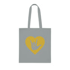 Grey Tote Bag showing a gold coloured heart with the iconic ASL I Love You sign embedded in it