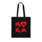 Black Tote Bag with the word Love in red BSL Fingerspelling with the 'O' embedded in a heart shape