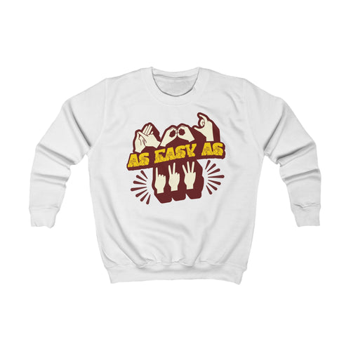 Arctic white sweatshirt with ‘ABC As Easy As 123’ in BSL fingerspelling and text characters