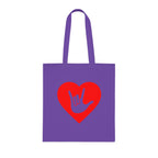 Lavender Tote Bag showing a gold coloured heart with the iconic ASL I Love You sign embedded in it
