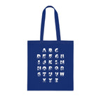 Royal blue Tote Bag with BSL Alphabet - White Fingerspelling & Text