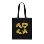 Black Tote Bag with the word Love in gold BSL Fingerspelling with the 'O' embedded in a heart shape