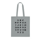 Grey Tote Bag with BSL Alphabet - Black Fingerspelling & Text