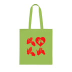 Lime Tote Bag with the word Love in red BSL Fingerspelling with the 'O' embedded in a heart shape