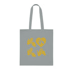 Grey Tote Bag with the word Love in gold BSL Fingerspelling with the 'O' embedded in a heart shape