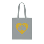 Grey Tote Bag showing a gold coloured heart and the iconic BSL Love sign embedded in it