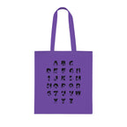 Lavender Tote Bag with BSL Alphabet - Black Fingerspelling & Text