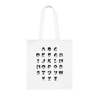 White Tote Bag with BSL Alphabet - Black Fingerspelling & Text
