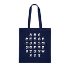 Navy Tote Bag with BSL Alphabet - White Fingerspelling & Text