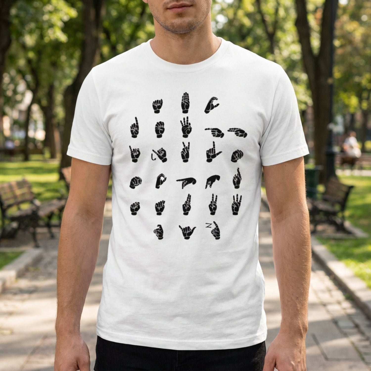 ASL Alphabet - Black Fingerspelling - Softstyle T-Shirt