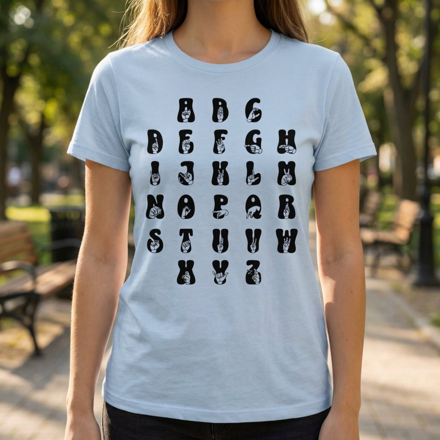 ASL Alphabet - Black Fingerspelling & Text - Softstyle T-Shirt