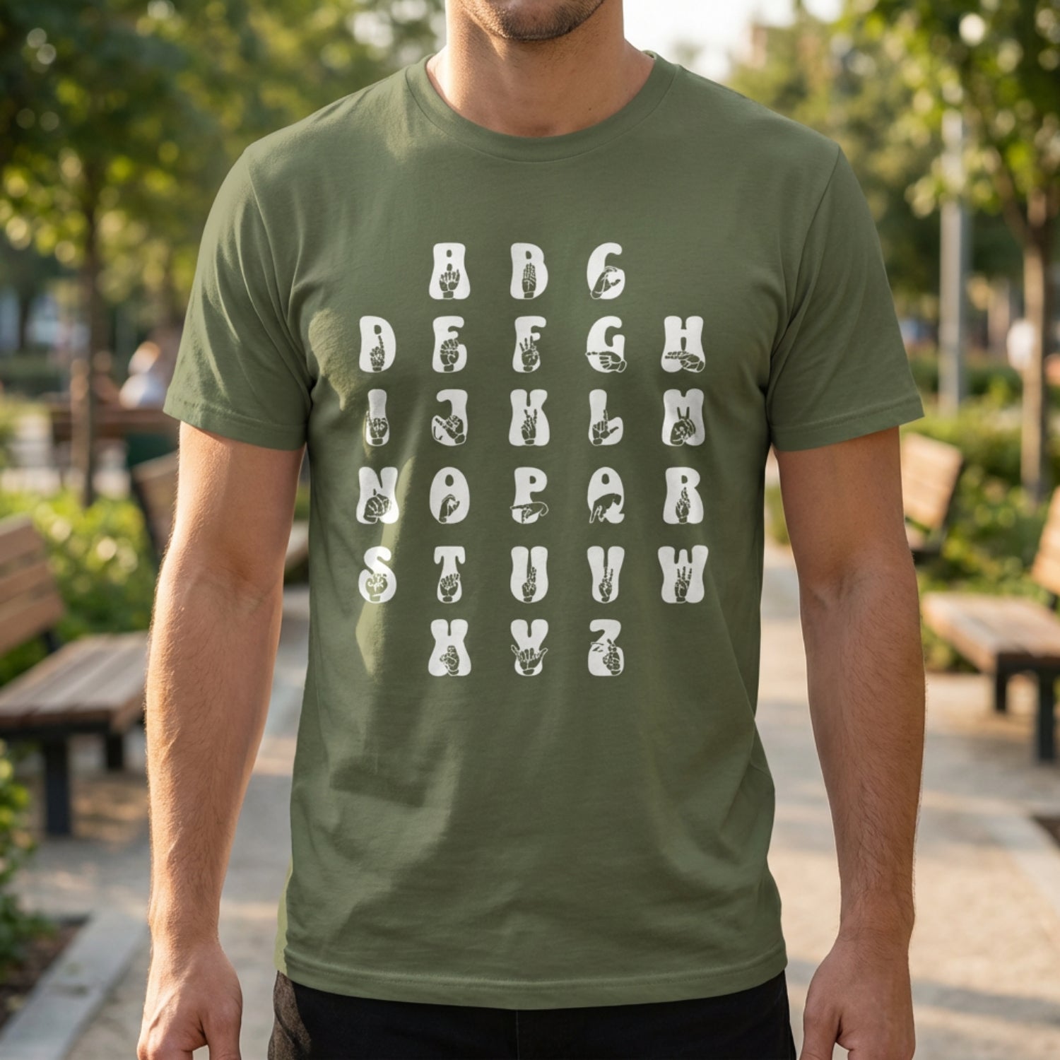 ASL Alphabet - White Fingerspelling & Text - Softstyle T-Shirt