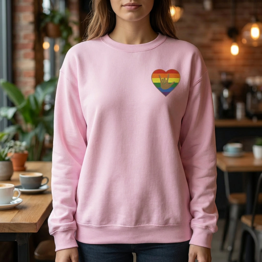 ASL I Love You Sign - Embroidered  Pride Heart - Sweatshirt