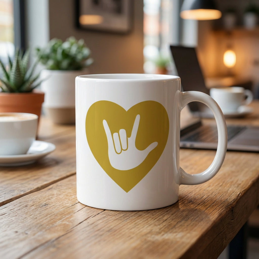ASL “I Love You” Gold Heart Mug
