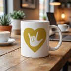 ASL “I Love You” Gold Heart Mug
