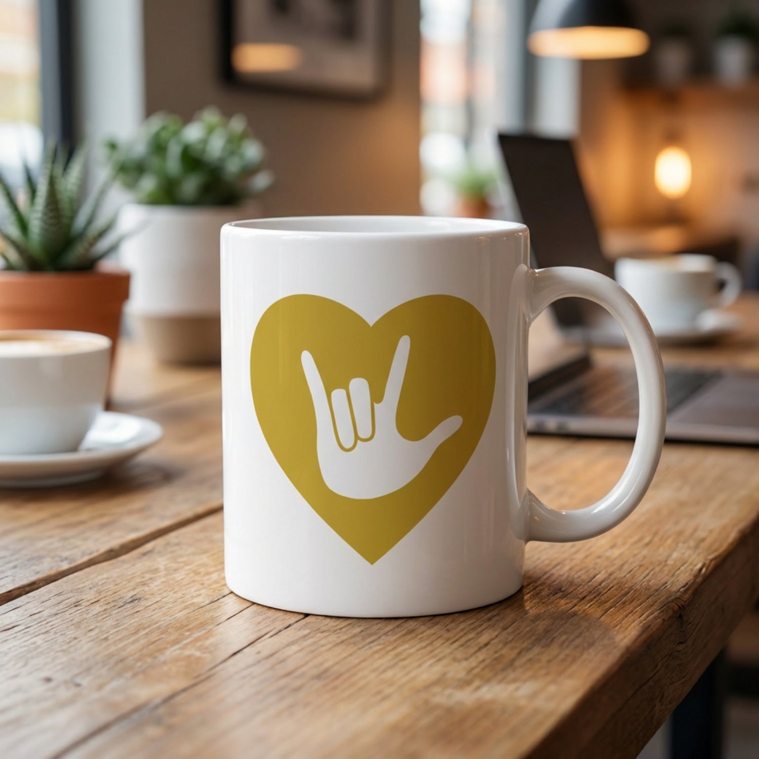 ASL “I Love You” Gold Heart Mug
