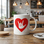 ASL “I Love You” Red Heart Mug