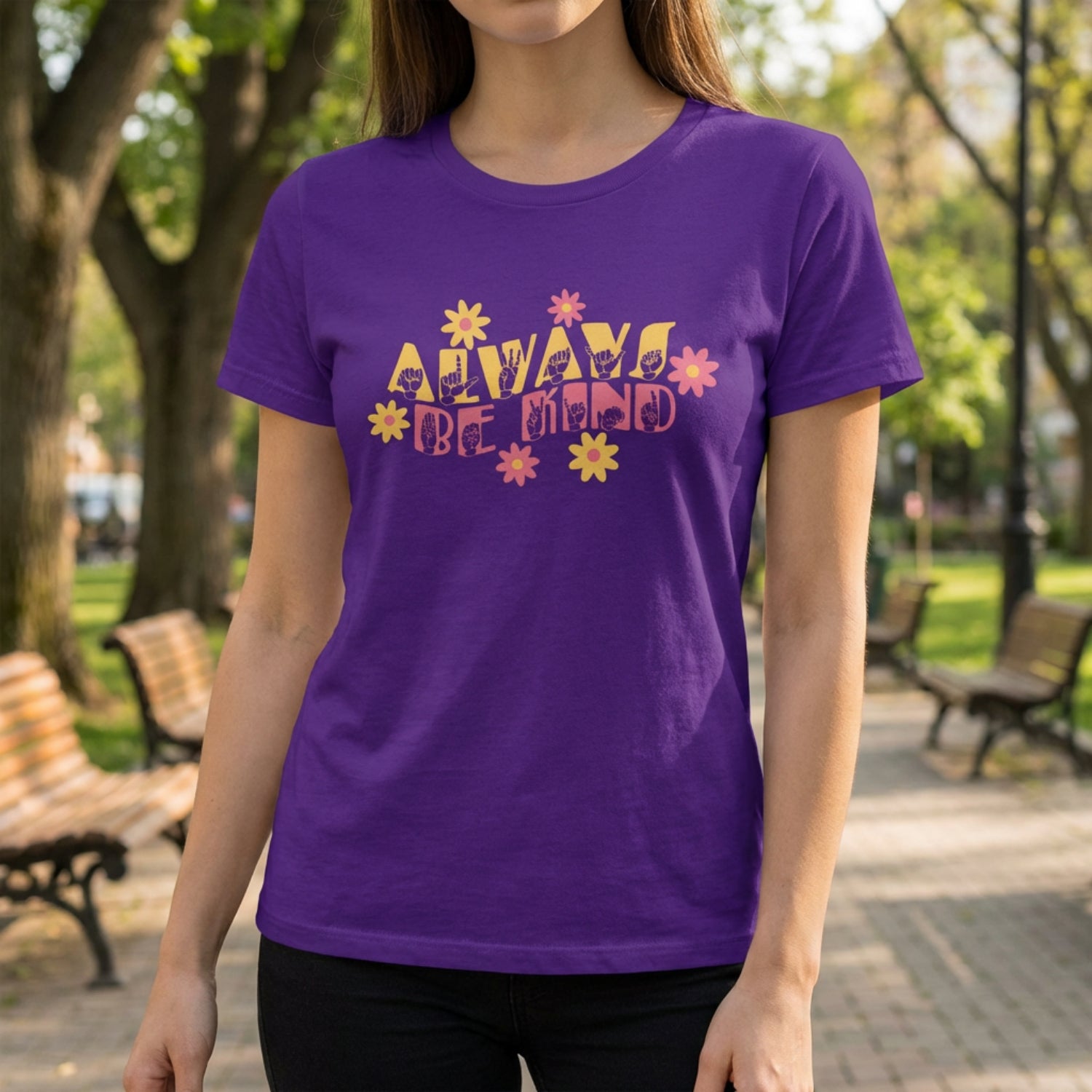 Always Be Kind - Floral - ASL Fingerspelling with Text - Softstyle T-Shirt