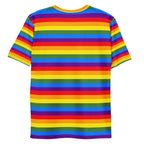 The back of a pride rainbow coloured t-shirt