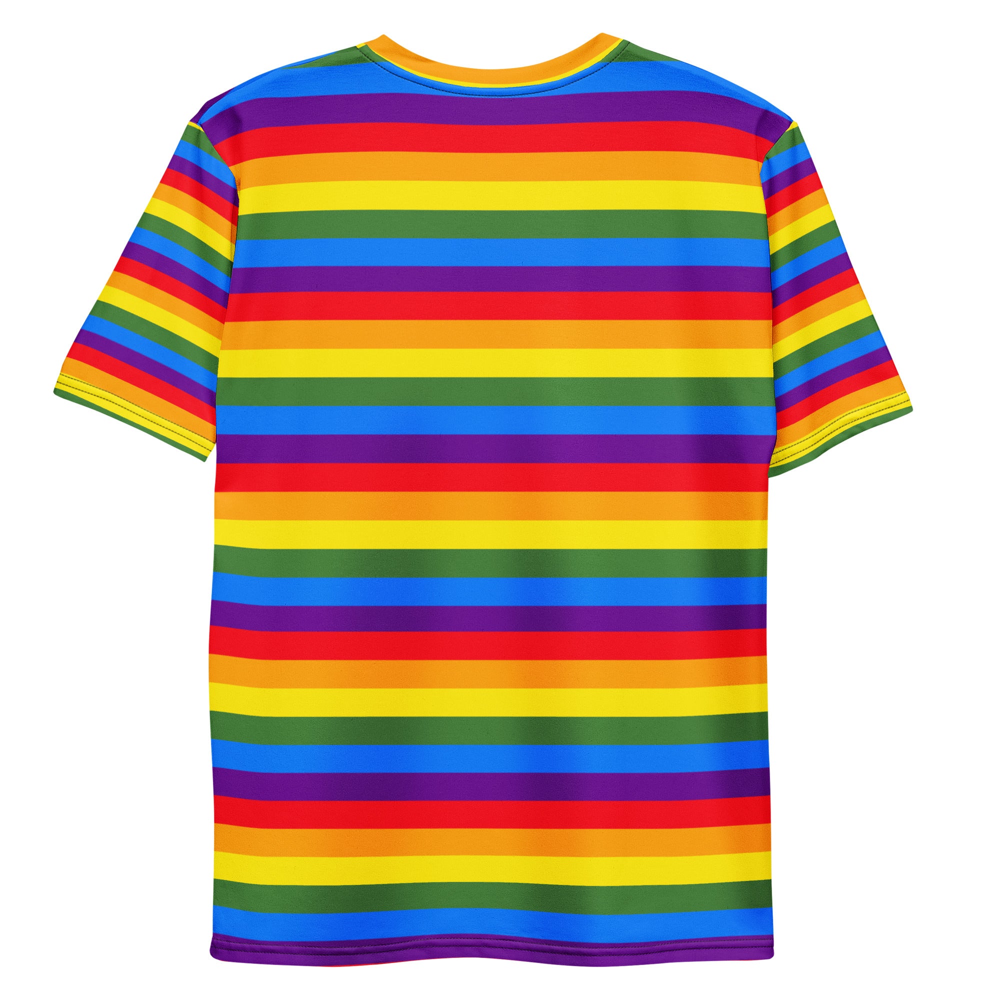 The back of a pride rainbow coloured t-shirt