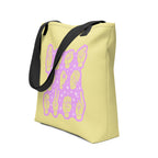 Side view of a Tote Bag with a black handle showing a Best Mom Ever ASL fingerspelling design