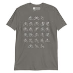Front view of a charcoal t-shirt with BSL Alphabet - White Fingerspelling