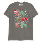 Charcoal coloured t-shirt with Ho Ho Ho BSL fingerspelling design.