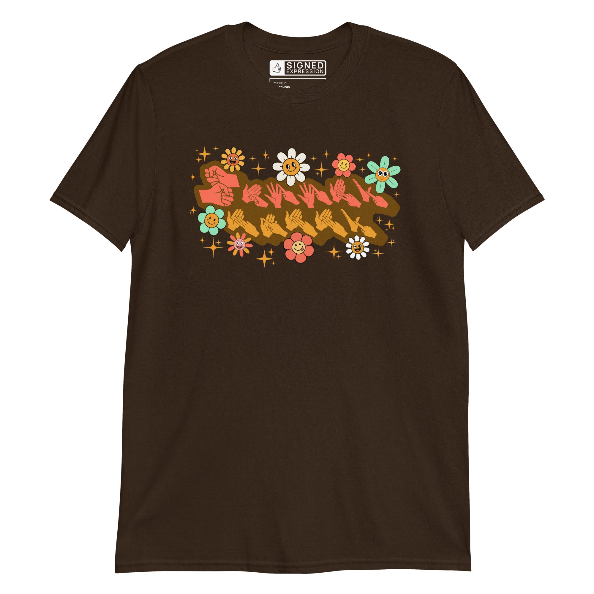 Dark chocolate coloured T-Shirt showing a Groovy Mammy BSL design