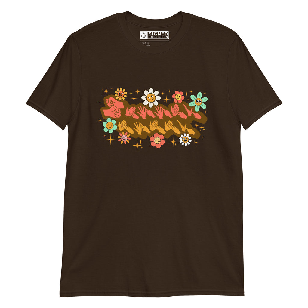Dark chocolate coloured T-Shirt showing a Groovy Mommy BSL design