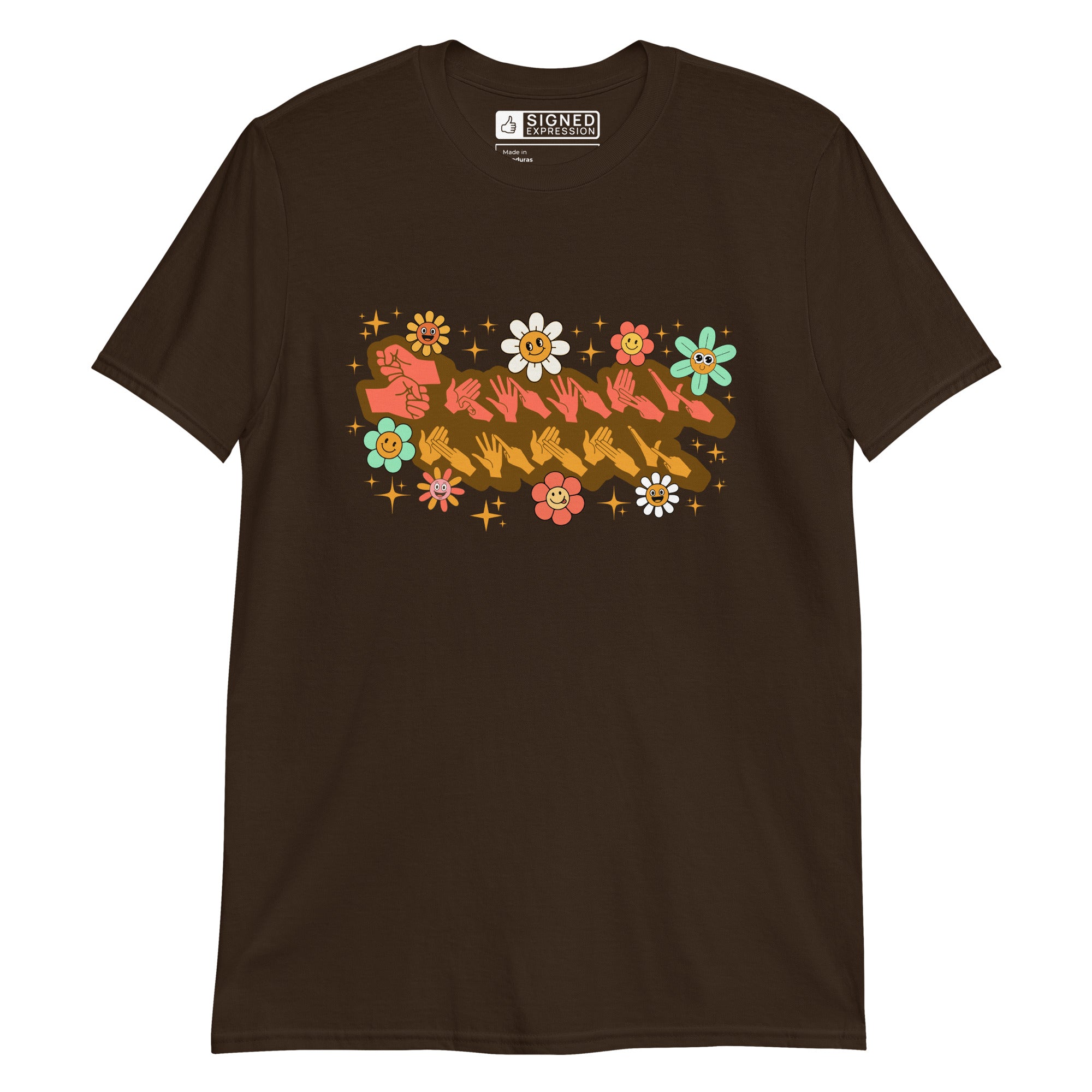 Dark chocolate coloured T-Shirt showing a Groovy Mommy BSL design