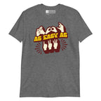 Front view of a graphite heather t-shirt with the phrase ABC As Easy As 123 in Fingerspelling & Text