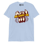 Front view of a light blue t-shirt with the phrase ABC As Easy As 123 in Fingerspelling & Text