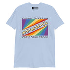 Light blue t-shirt with pride rainbow spectrum of colours with the word Equality through the centre in BSL fingerspelling